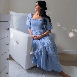 Hill House Dress Nesli Nap Tiered Smocked Houndstooth Midi Diana Check M